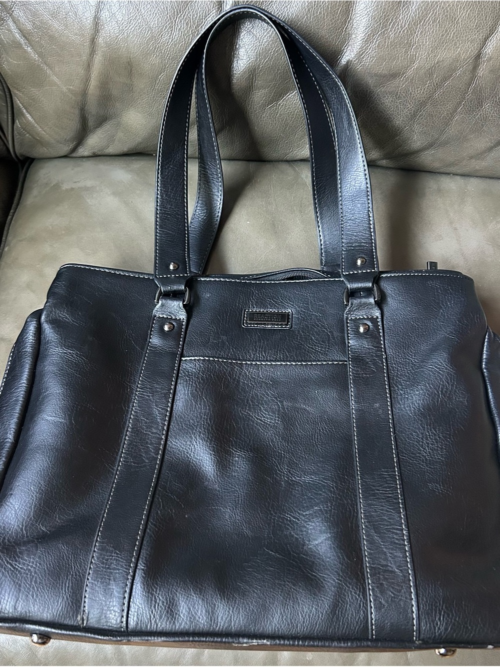 Kenneth Cole Reaction Black faux Leather Laptop Tote Bag